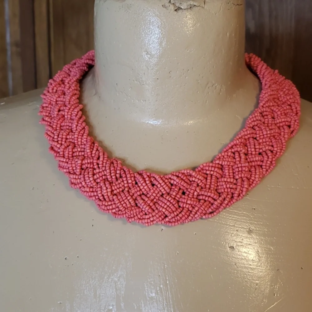 Chunky Braided Beaded Woven Seed Bead Necklace